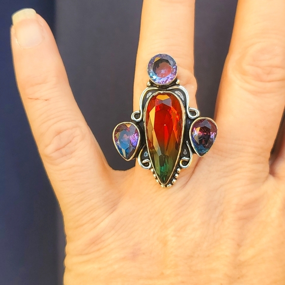 New Bi-Color Tourmaline 925 Silver Statement Ring. - Picture 14 of 16